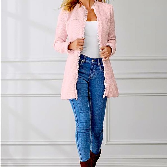 Open Front Tweed Fringe Jacket 